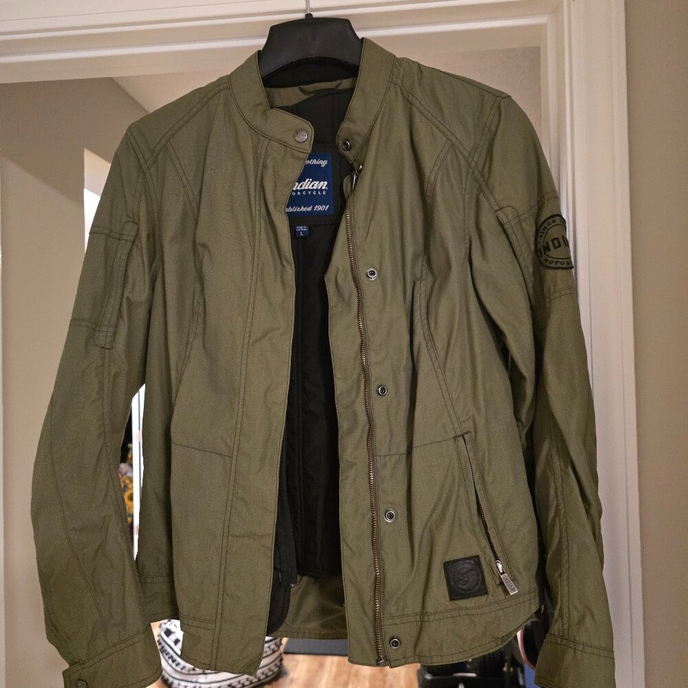 Olive Green Waxed Canvas Indian Motorcycle Jacket